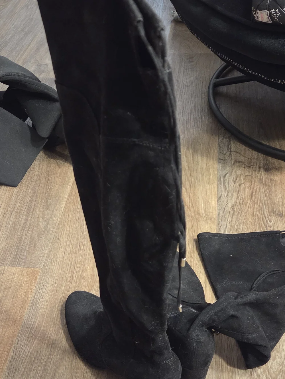 Marc Fisher Black Suede Over-the-Knee Lace-Back Block Heel Boots